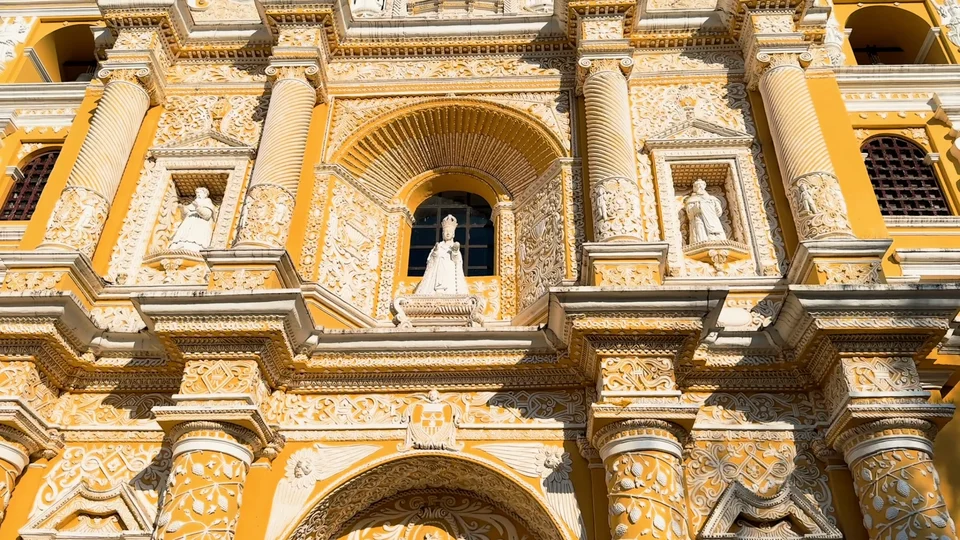 Iglesia de la Merced, the yellow baroque church in Antigua, Guatemala