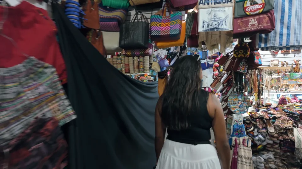 Colourful artisan market stalls in Antigua, Guatemala