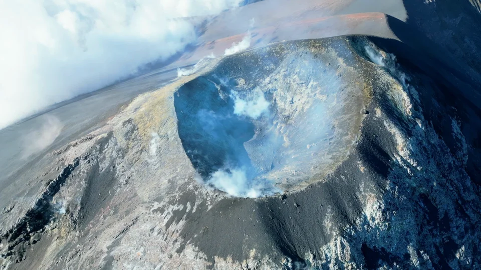 Aerial view of a volcano crater near Antigua, Guatemala