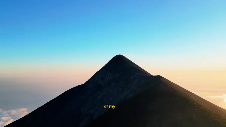 Volcano peak silhouette at sunset near Antigua, Guatemala