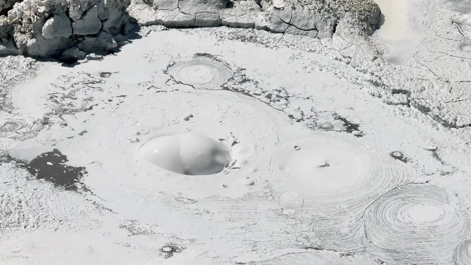 Bubbling mud geysers in the Bolivian altiplano near Sol de Manana