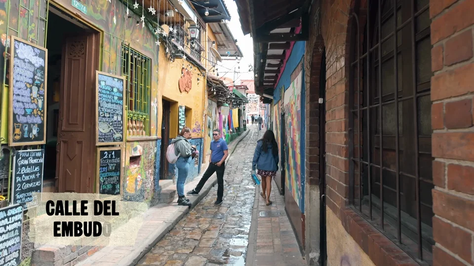 Calle del Embudo, a colourful narrow alley in La Candelaria, Bogotá