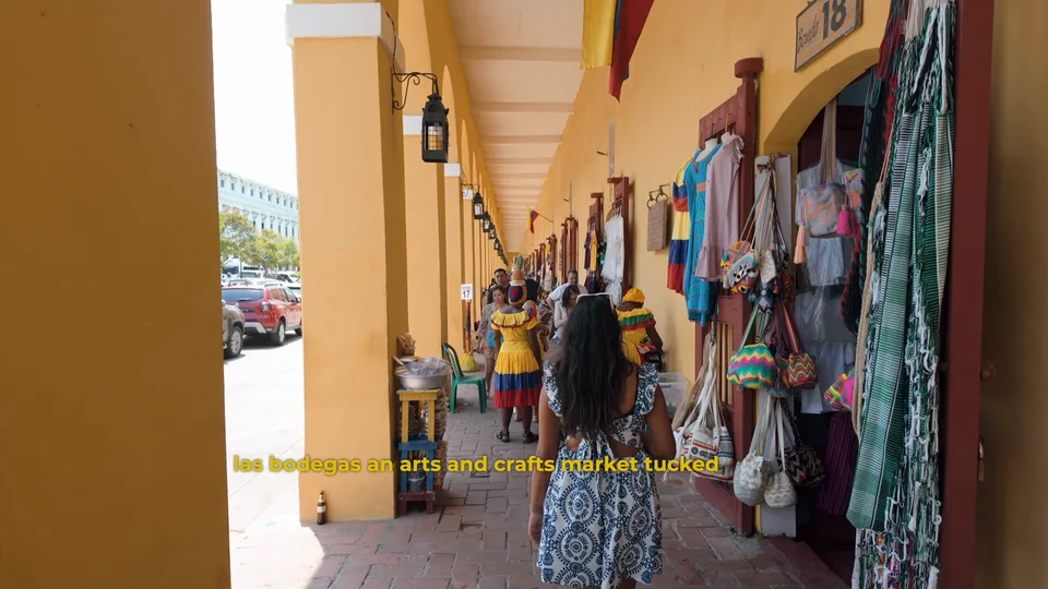 Arts and crafts market stalls at Las Bóvedas, Cartagena