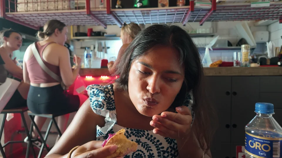 Eating tacos at Los Tacos del Gordo in Getsemaní, Cartagena
