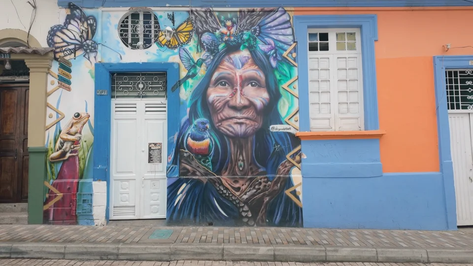 Colourful mural in La Candelaria, Bogotá, Colombia