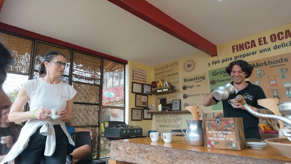 Coffee being brewed at Finca El Ocaso, a coffee farm near Salento, Colombia