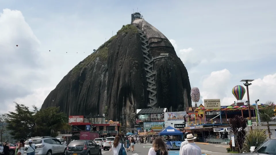 El Peñón rock at Guatapé, Colombia, with the staircase cut into its side