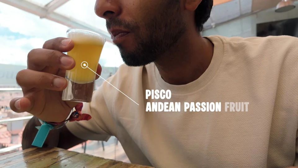 Maracuya sour made with pisco and Andean passion fruit