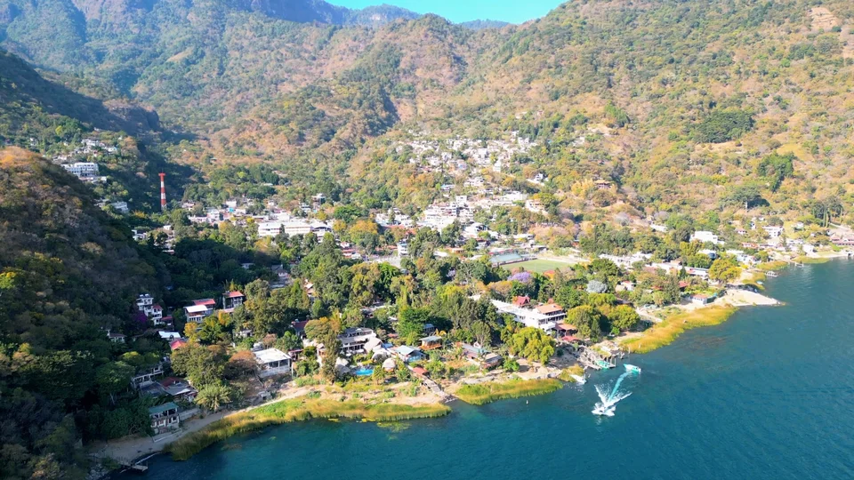 Aerial view of Santa Cruz La Laguna village on Lake Atitlán, Guatemala