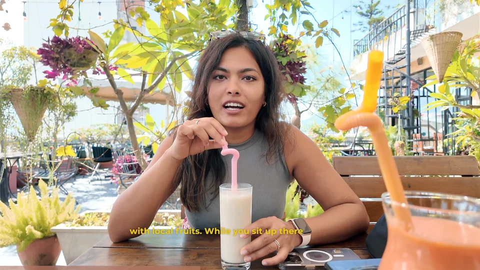 Drinking a lassi at a rooftop cafe in Thamel, Kathmandu