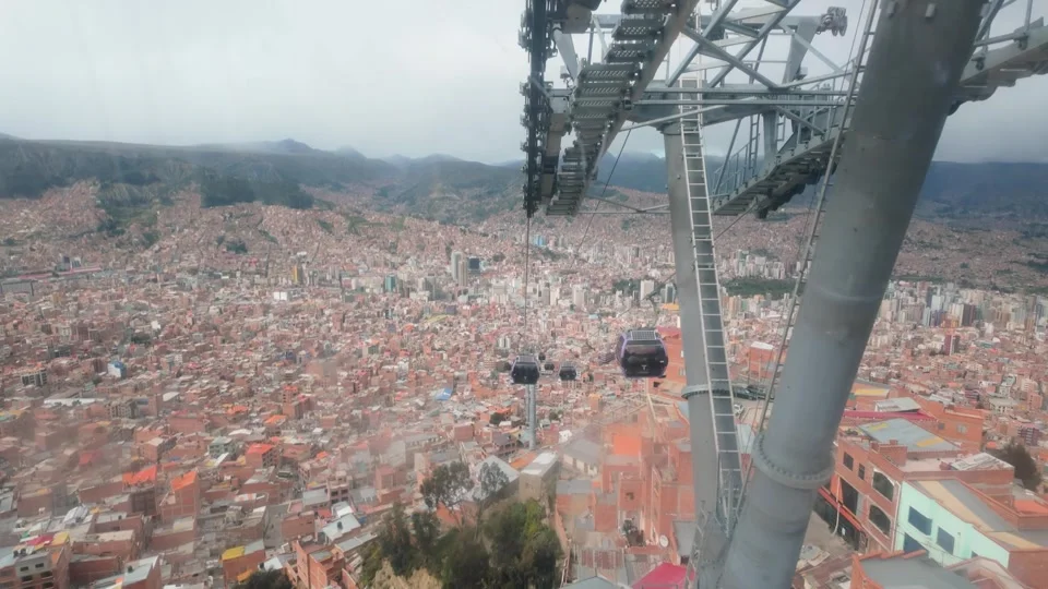 Cable car above the rooftops of La Paz, Bolivia