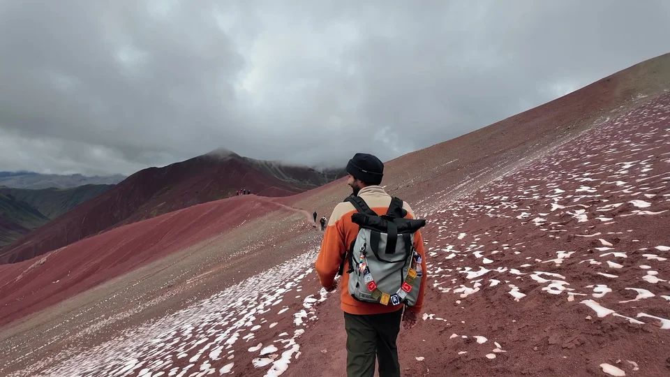 Hiking through the Red Valley near Rainbow Mountain, Peru