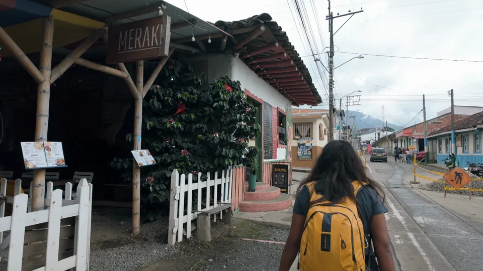 Colonial street in Salento, Colombia, on arrival