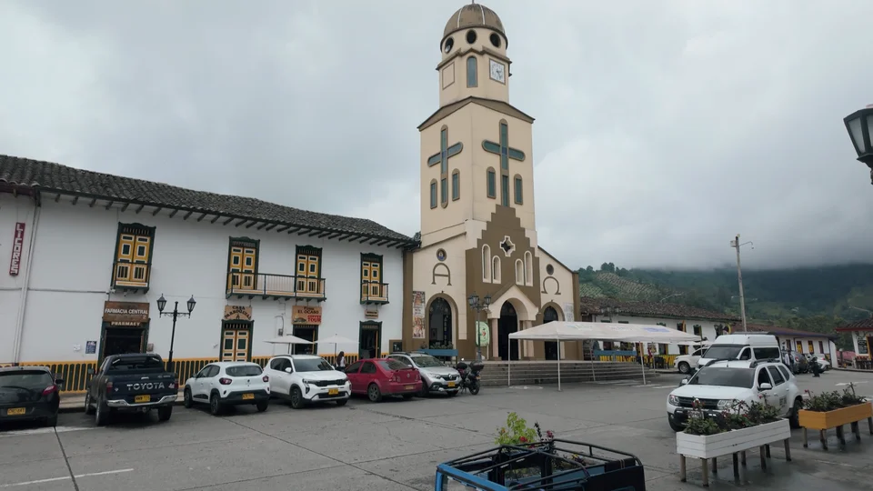 Church of Our Lady of Carmen at Plaza de Bolívar, Salento, Colombia