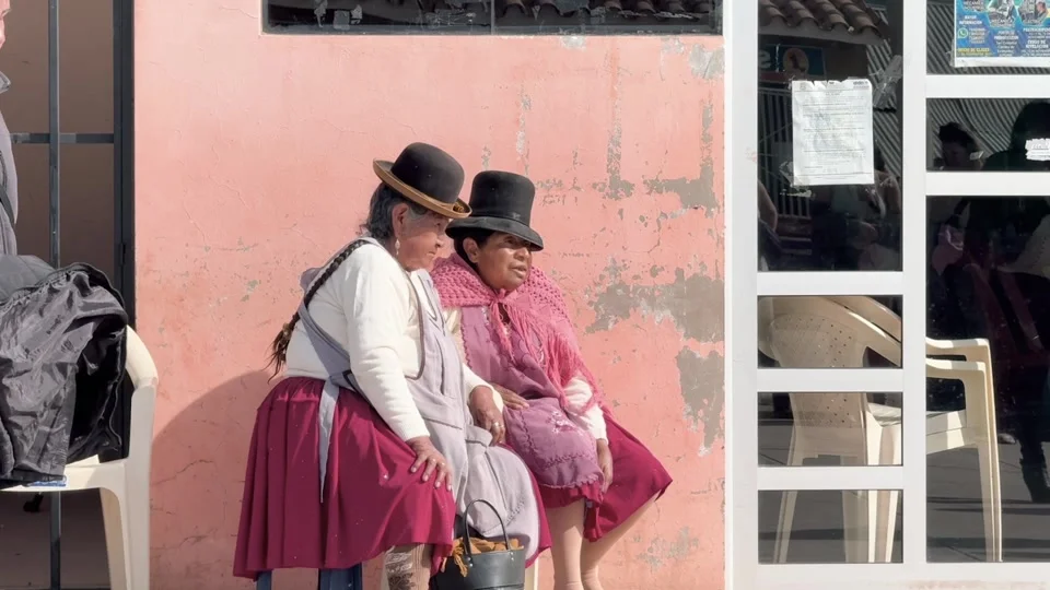 Local Aymara women in traditional dress near Uyuni, Bolivia