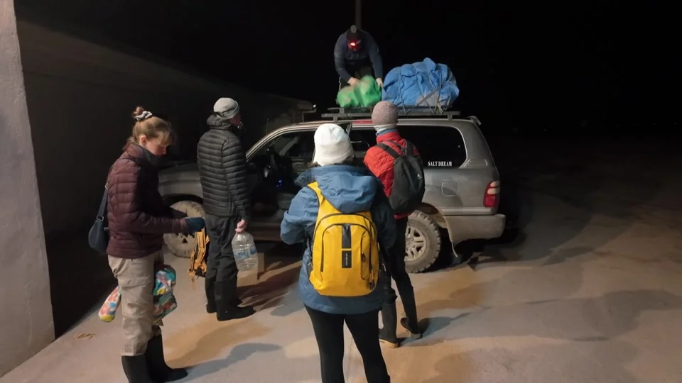 Loading gear onto the jeep before heading to the Uyuni Salt Flats