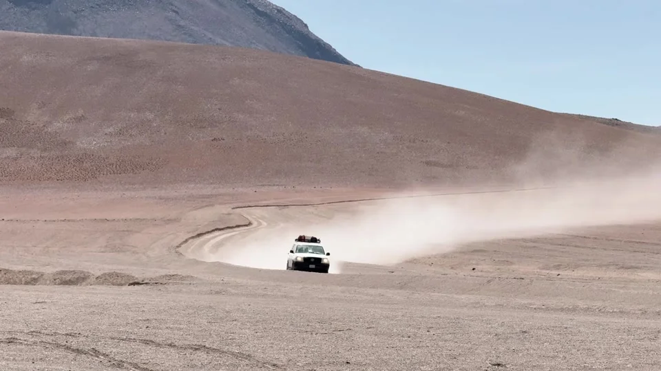 Crossing the volcanic desert on the way to the Uyuni Salt Hotel