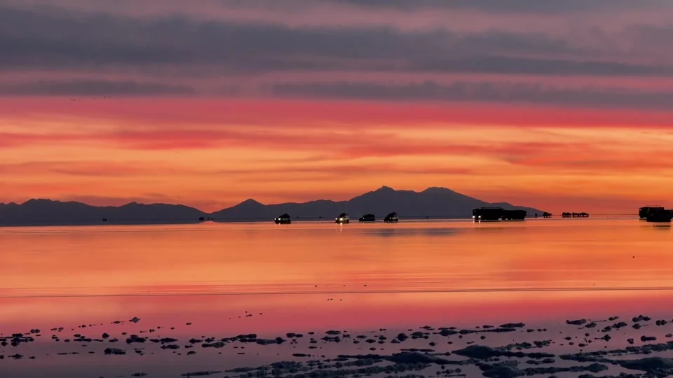 Sunset reflected on the Uyuni Salt Flats