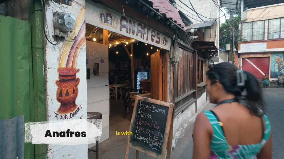 Anafres restaurant sign in San Pedro La Laguna, Guatemala
