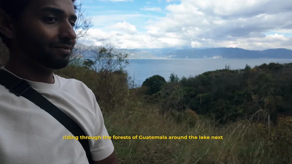 Riding a horse through the forest overlooking Lake Atitlán, Guatemala