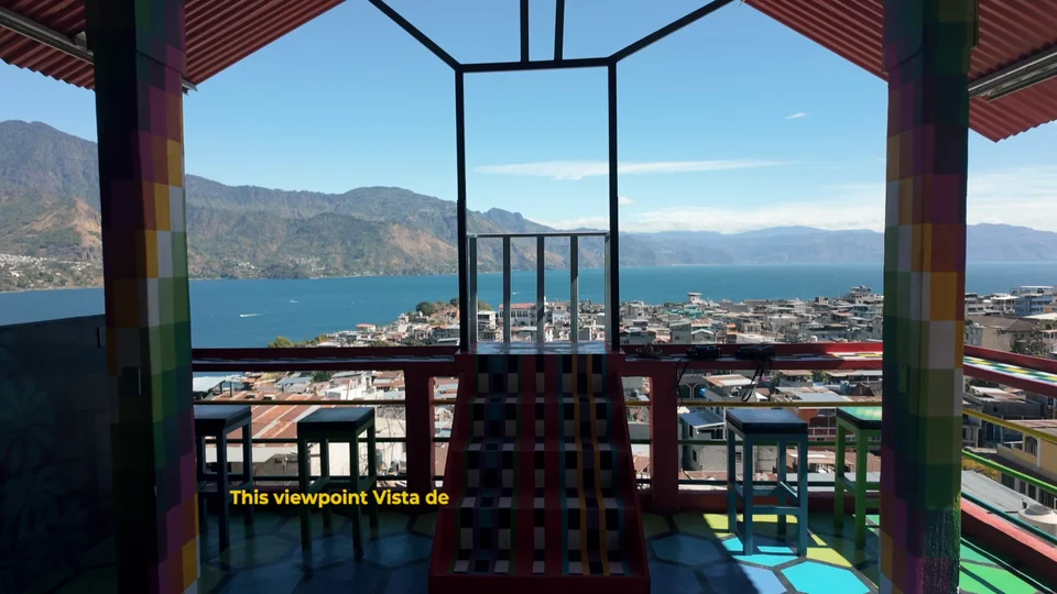 Vista de Pajaro colourful viewpoint overlooking San Pedro La Laguna and Lake Atitlán
