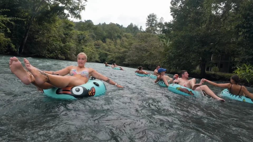 Tubing down the Cahabón River near Lanquín, Guatemala