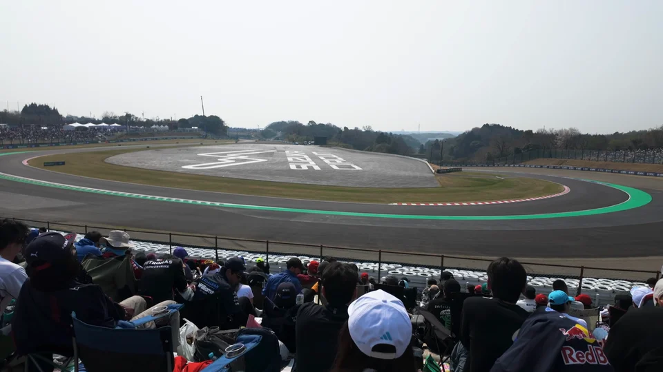 View across the Suzuka Circuit from the grandstand at the Japanese Grand Prix