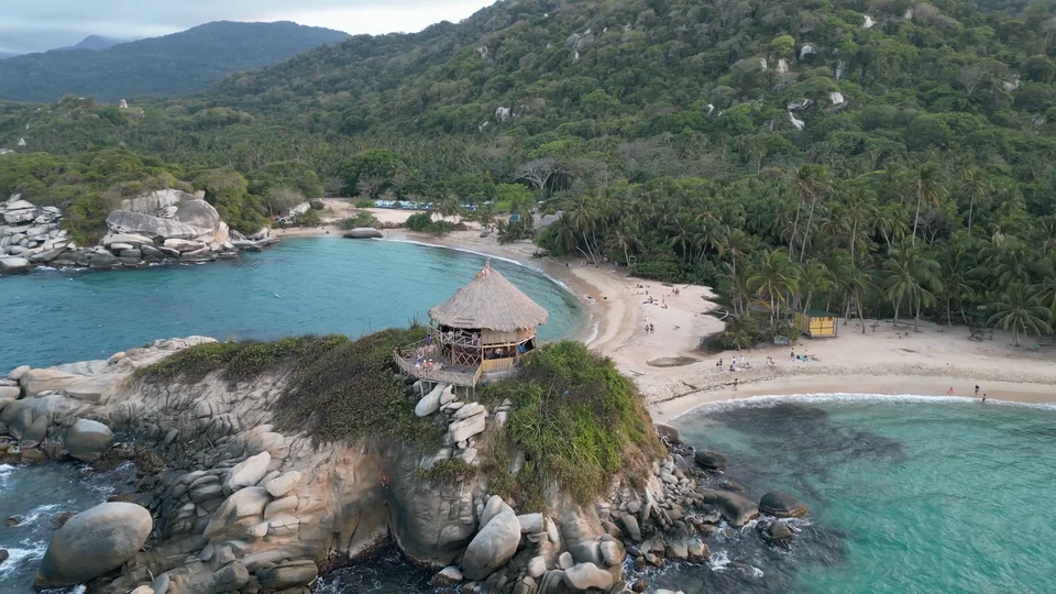Hammocks at sunset at Cabo San Juan viewpoint in Tayrona National Park