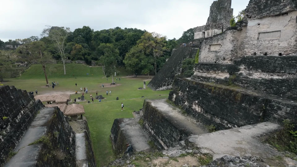 The Great Plaza at Tikal, Guatemala, surrounded by ancient Mayan temples