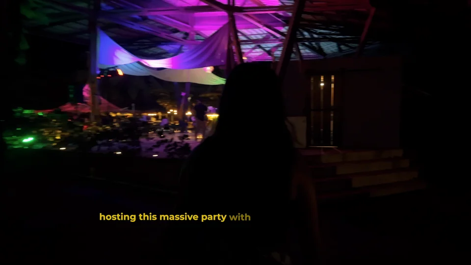 DJ party with coloured lights at Viajero Hostels beach bar near Tayrona, Colombia
