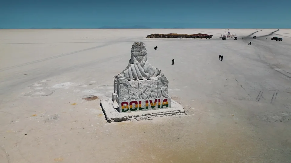 Dakar Rally Bolivia monument on the Uyuni Salt Flats
