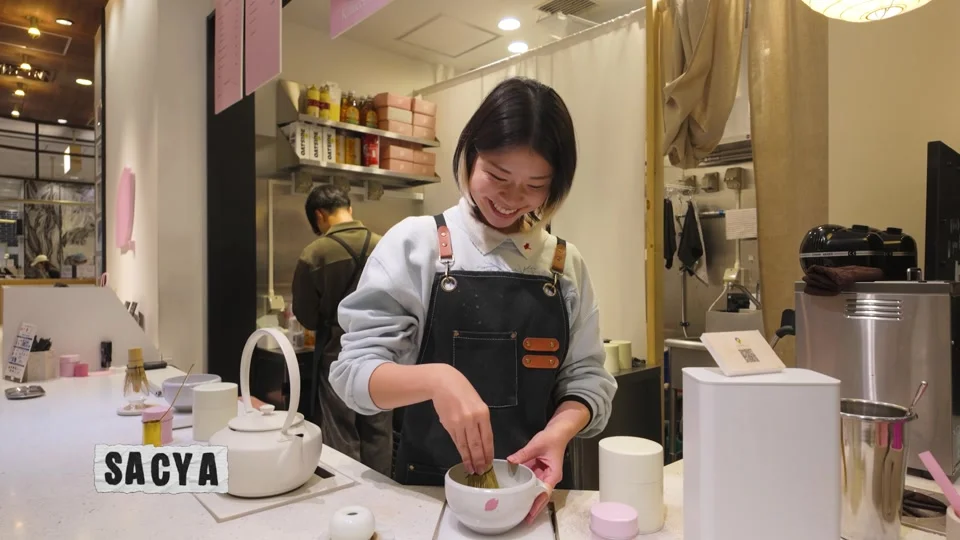 Matcha being whisked table side at Matcha Cafe and Studio, Ginza