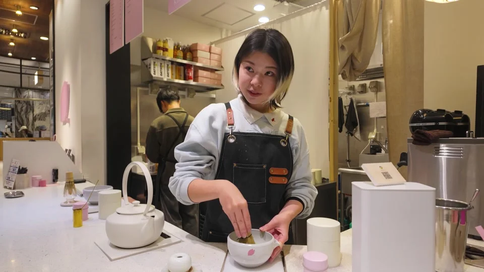 Matcha being whisked at SACYA, Shibuya Scramble Square