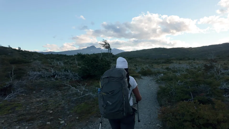 Hiking towards the mountains in the French Valley, Torres del Paine