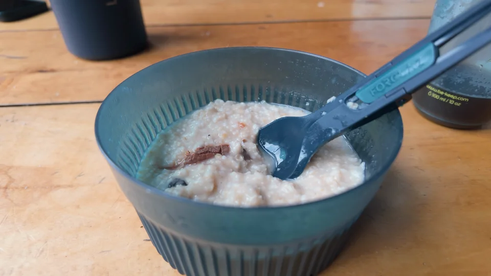 Bowl of oats with dried fruit at Camp Chileno on the W Trek