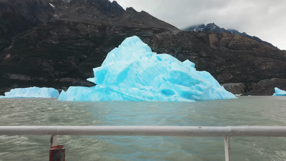 Iceberg floating near the Grey Glacier, seen from a boat, Patagonia